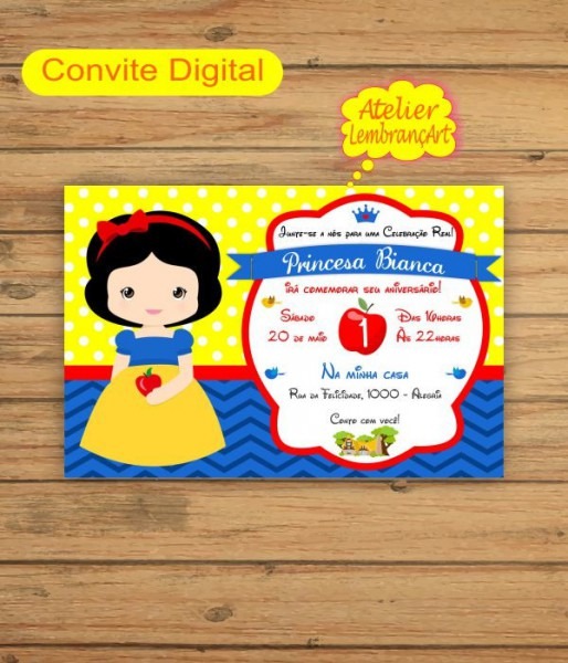 Convite Digital Branca De Neve Cute No Elo7 Convite Digital Branca De Neve Cute No Elo7