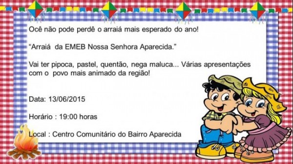 Escola Aparecida Realiza Festa Junina No Próximo Sábado (13 Escola Aparecida Realiza Festa Junina No Próximo Sábado (13