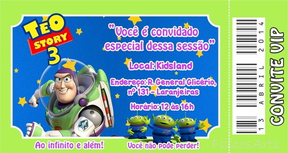 Convite Ingresso Toy Story No Elo7 Convite Ingresso Toy Story No Elo7