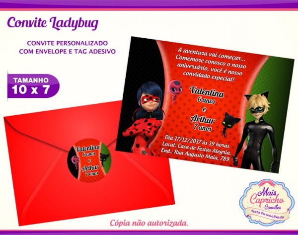 Convite Ladybug E Cat Noir No Elo7