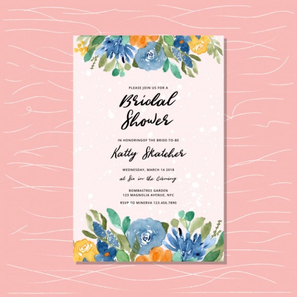 Convite Nupcial Do Chuveiro Com Aquarela Floral Azul Amarelo Convite Nupcial Do Chuveiro Com Aquarela Floral Azul Amarelo
