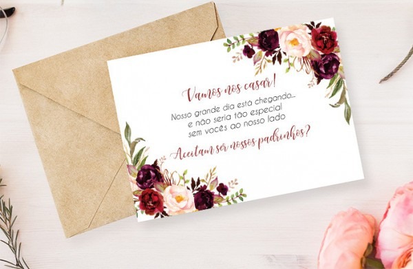 Convite Padrinhos Floral Marsala Convite Padrinhos Floral Marsala