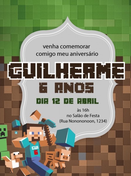 Convite Zap (virtual) Minecraft No Elo7 Convite Zap (virtual) Minecraft No Elo7