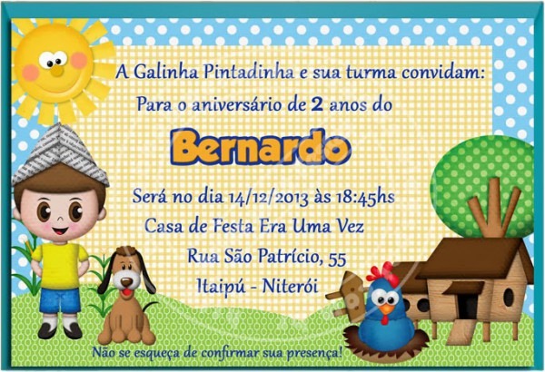 Badaboom Personalizados  Convite Galinha Pintadinha Menino