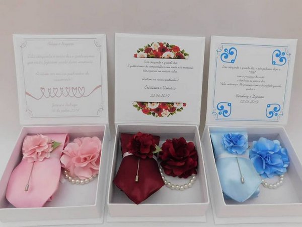 Caixa Convite Para Padrinhos Com Gravata + Lapela + Corsage Caixa Convite Para Padrinhos Com Gravata + Lapela + Corsage
