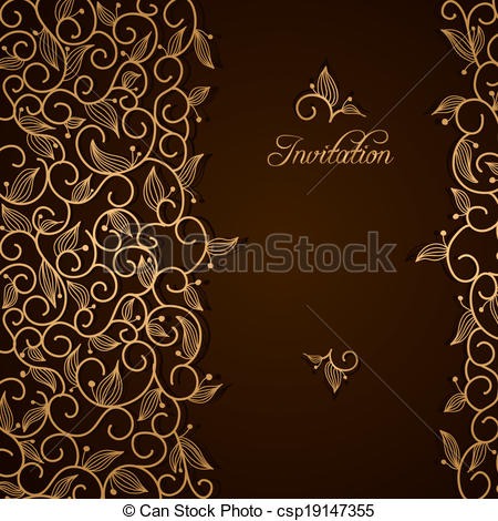 Floral, Ornamento, Renda, Ouro, Convite Marrom, Renda, Ouro Floral, Ornamento, Renda, Ouro, Convite Marrom, Renda, Ouro
