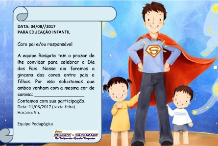 Convite Dia Dos Pais Colégios Resgate & São Lázaro Convite Dia Dos Pais Colégios Resgate & São Lázaro