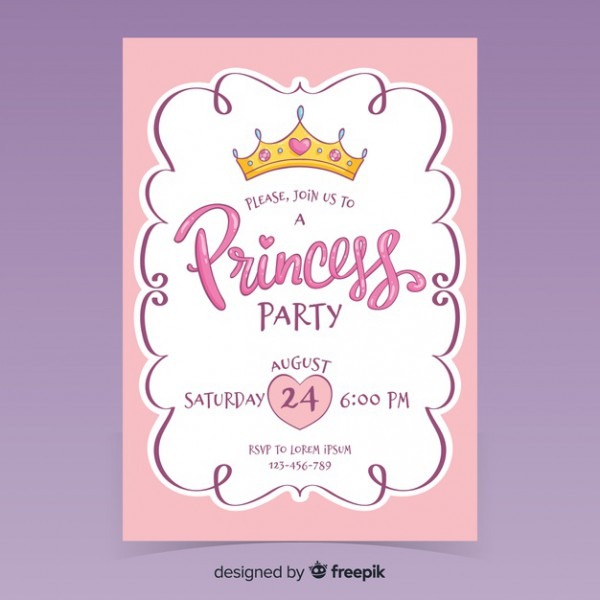 Modelo De Convite De Festa De Princesa Desenhada De Mão Modelo De Convite De Festa De Princesa Desenhada De Mão