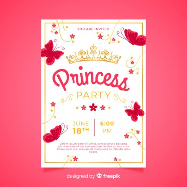 Modelo De Convite De Festa Princesa Borboletas Planas