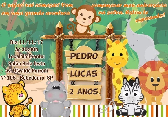 05 Unid Convites Personalizados Safari 05 Unid Convites Personalizados Safari