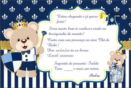 Convites De Chá De Bebê Ursinho Com Fundo Azul Escuro Convites De Chá De Bebê Ursinho Com Fundo Azul Escuro