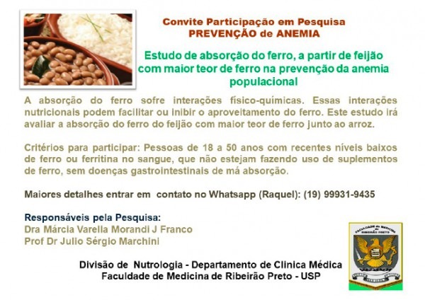 Convite Para Participar De Pesquisa Para Prevenção De Anemia Convite Para Participar De Pesquisa Para Prevenção De Anemia