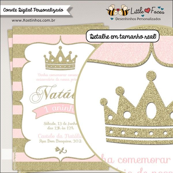 Convite Festa Princesa Dourado E Rosa Digital Para Imprimir Convite Festa Princesa Dourado E Rosa Digital Para Imprimir