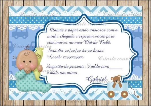 Convite Chá De Bebê Menino Por Criarte Convites Convite Chá De Bebê Menino Por Criarte Convites