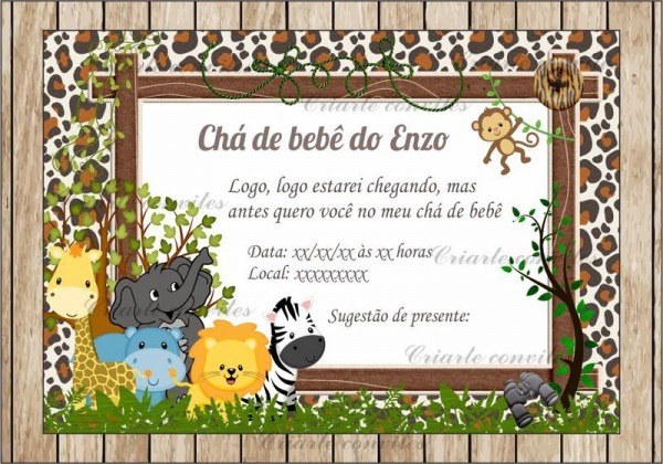 Convite Aniversário Chá De Bebê Safari Por Criarte Convites Convite Aniversário Chá De Bebê Safari Por Criarte Convites