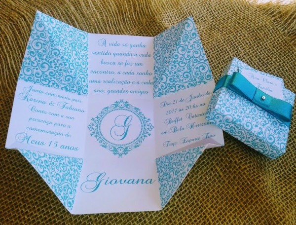 60 Convites De 15 Anos Azul Tiffany + 100 Conv Individuais 60 Convites De 15 Anos Azul Tiffany + 100 Conv Individuais