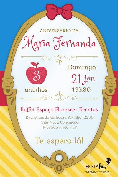 Convite De Aniversário Infantil Branca De Neve Convite De Aniversário Infantil Branca De Neve