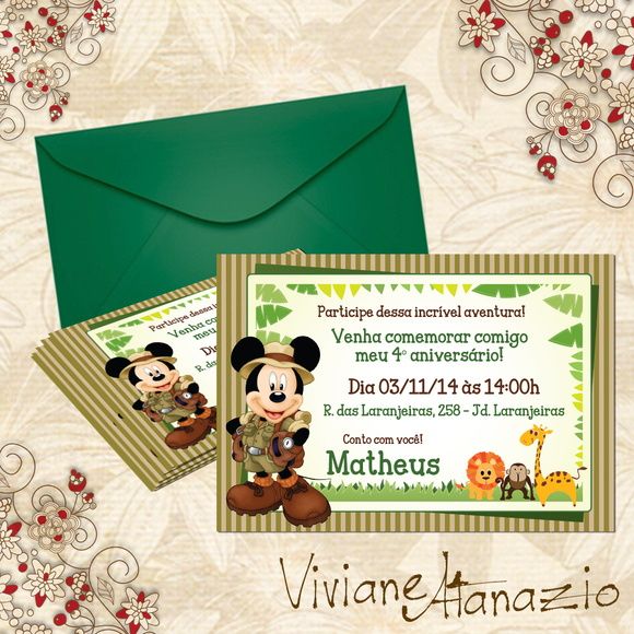 Convite Mickey Safari Convite Mickey Safari