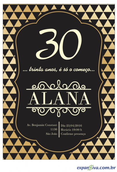 Convite De 30 Anos Preto Com Triângulos E Letra Clássica Convite De 30 Anos Preto Com Triângulos E Letra Clássica