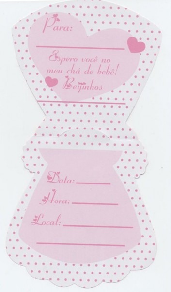 Convite Cha Bebe Vestido Rosa Branco (10 Convites) Convite Cha Bebe Vestido Rosa Branco (10 Convites)