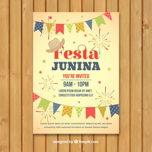 Convite De Cartaz Festa Junina Com Galhardetes Diferentes