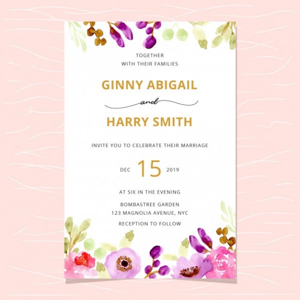 Convite De Casamento Com Borda Floral Aquarela Bonita Convite De Casamento Com Borda Floral Aquarela Bonita