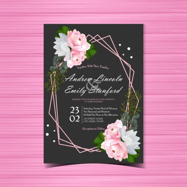 Convite De Casamento Floral Preto Com Peônia Rosa Linda Convite De Casamento Floral Preto Com Peônia Rosa Linda