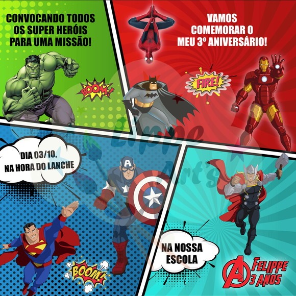 Convite Digital Super Heróis â Lippe Art's Convite Digital Super Heróis â Lippe Art's