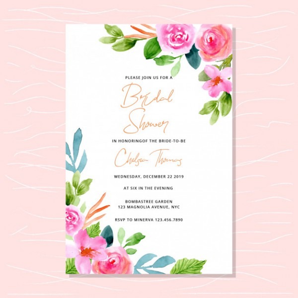Convite Do Chá De Panela Com Bordas Florais Aquarela Rosa Convite Do Chá De Panela Com Bordas Florais Aquarela Rosa
