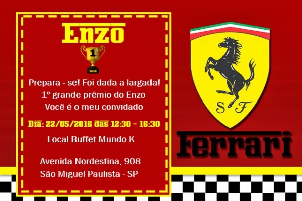 Convite Ferrari No Elo7 Convite Ferrari No Elo7