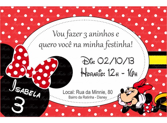 Convite Festa Minnie Vermelha No Elo7