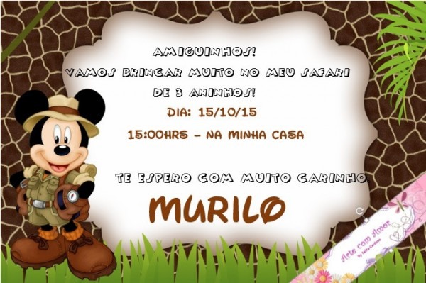 Convite Mickey Safari No Elo7