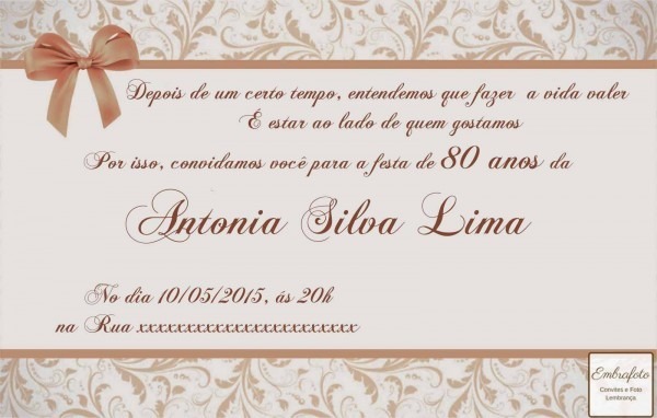 Convite De Aniversario 80 Anos Feminino Convite De Aniversario 80 Anos Feminino