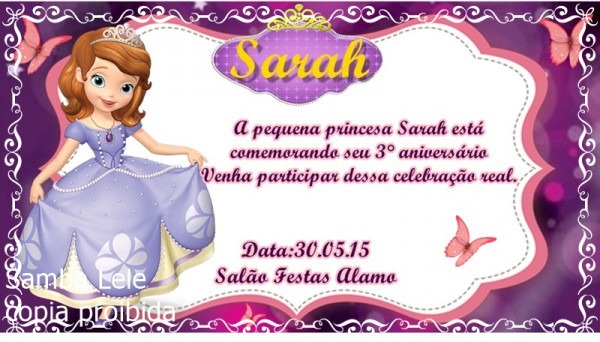 Convite Personalizado Princesa Sofia No Elo7 Convite Personalizado Princesa Sofia No Elo7