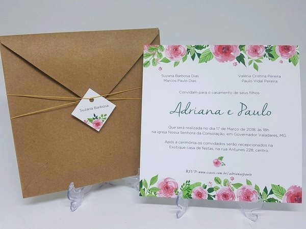 Convites De Casamento Com Envelope 20x20 Cm   100 Und