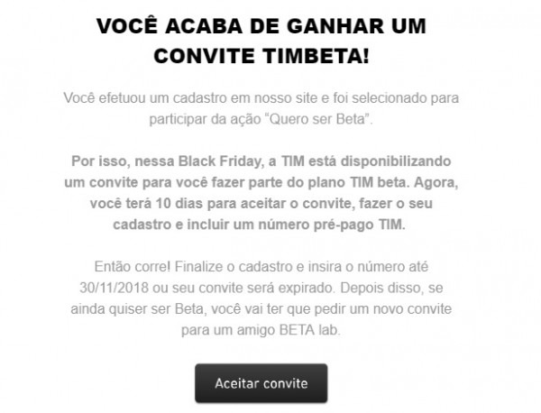 Convites Para O Tim Beta Devem Ser Resgatados Até Amanhã (30) Convites Para O Tim Beta Devem Ser Resgatados Até Amanhã (30)