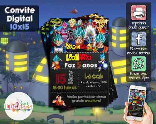 Convite Digital Dragon Ball Z Super 10x15 Imprima Em Casa Convite Digital Dragon Ball Z Super 10x15 Imprima Em Casa