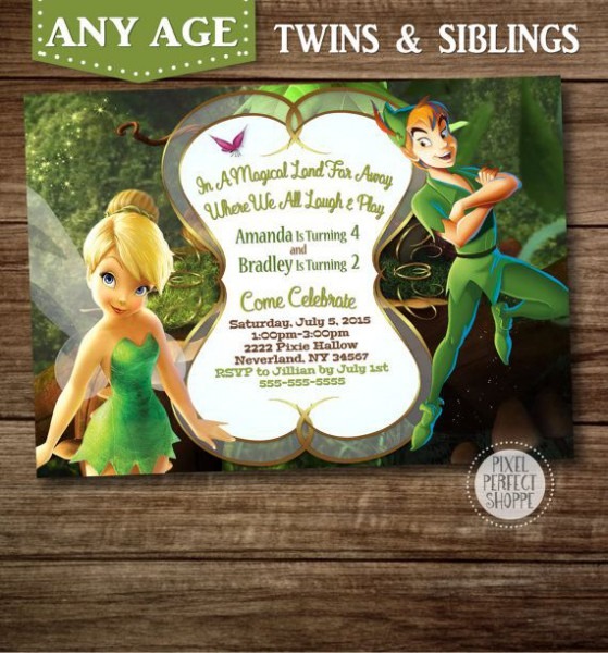 Tinkerbell And Peter Pan Invitation By Pixelperfectshoppe On Etsy Tinkerbell And Peter Pan Invitation By Pixelperfectshoppe On Etsy