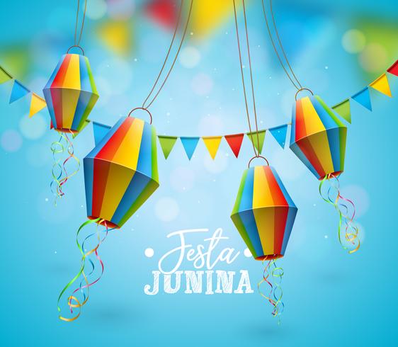 Ilustração De Festa Junina Com Bandeiras Do Partido E Lanterna De Ilustração De Festa Junina Com Bandeiras Do Partido E Lanterna De
