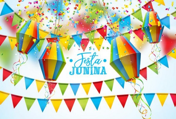 Ilustração De Festa Junina Com Bandeiras Do Partido E Lanterna De Ilustração De Festa Junina Com Bandeiras Do Partido E Lanterna De