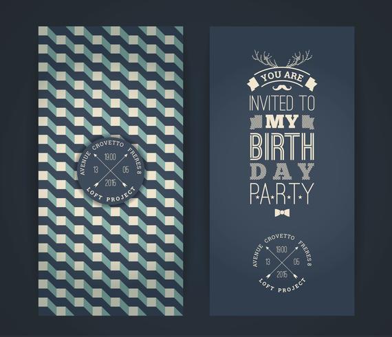 Convite De Feliz Aniversário, Fundo Retro Vintage Com Geometr Convite De Feliz Aniversário, Fundo Retro Vintage Com Geometr