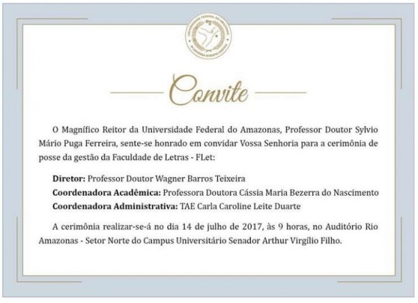Convite Cerimônia De Posse Da Gestão Da Faculdade De Letras Convite Cerimônia De Posse Da Gestão Da Faculdade De Letras