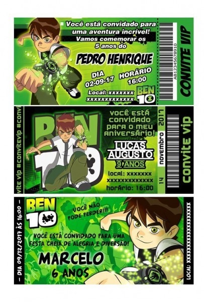Kit 50 Convites Ingresso Aniversário Infantil Ben 10 Ben10 Kit 50 Convites Ingresso Aniversário Infantil Ben 10 Ben10