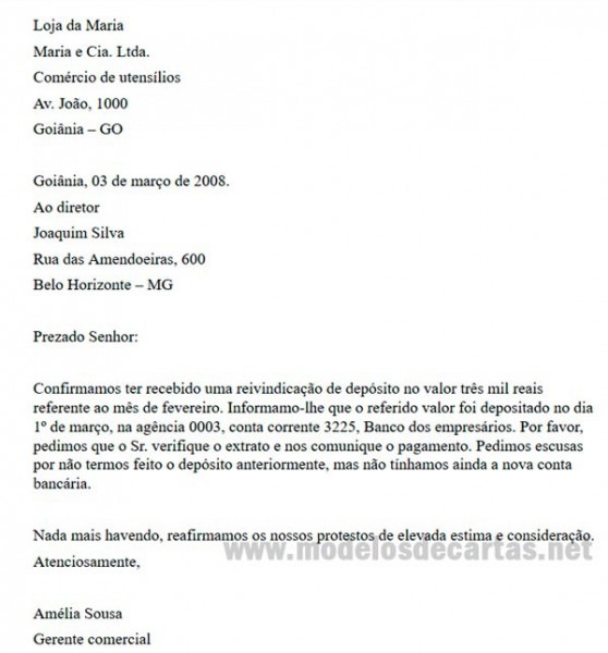 Modelo De Carta Comercial Modelo De Carta Comercial