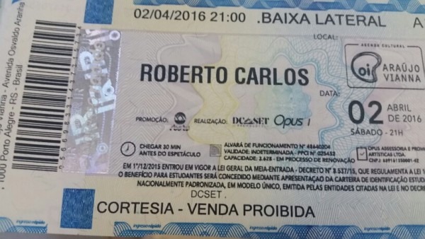 Raro Ingresso Show Roberto Carlos Raro Ingresso Show Roberto Carlos